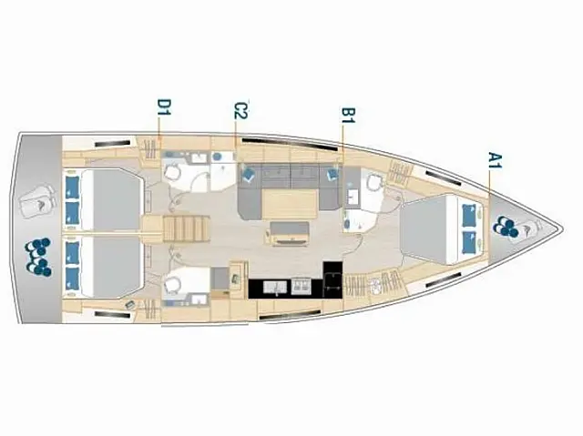 Hanse 460 - 3 cabine - 3 bagni - Tlocrt